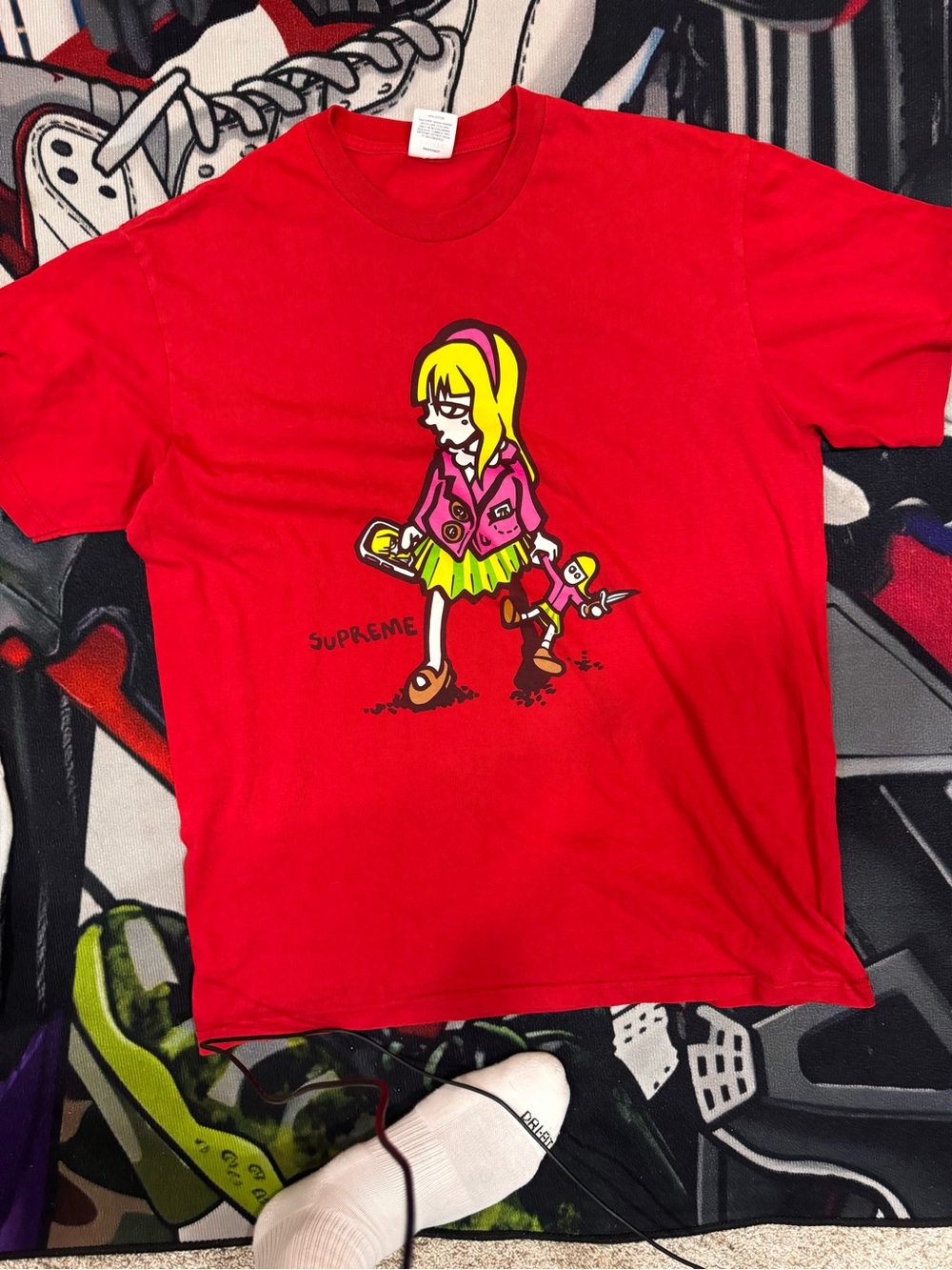 Supreme Red Tee with Pink & Yellow Girl Graphic